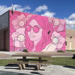 School Outdoor Wall Pink Portrait Mural